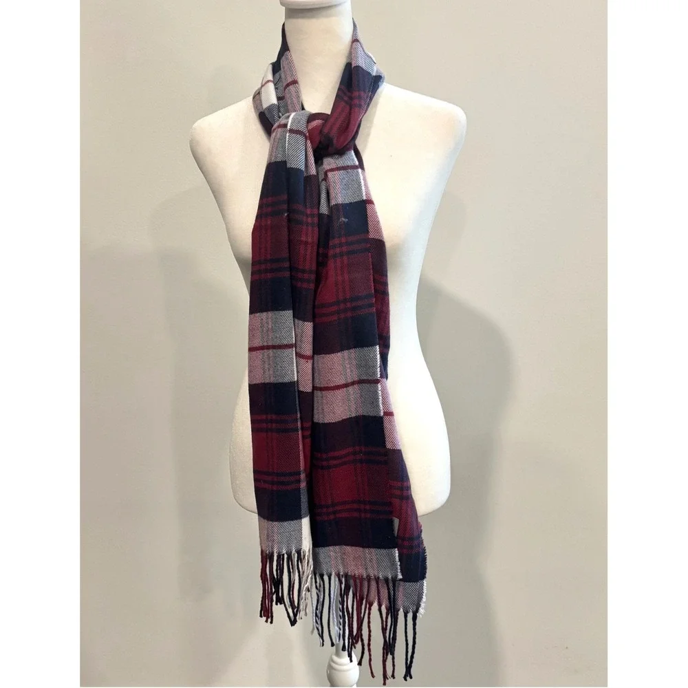Cashmere Feel Scarf Plaid Tassel Hem Dark Academia Grunge Preppy Viscose 21297